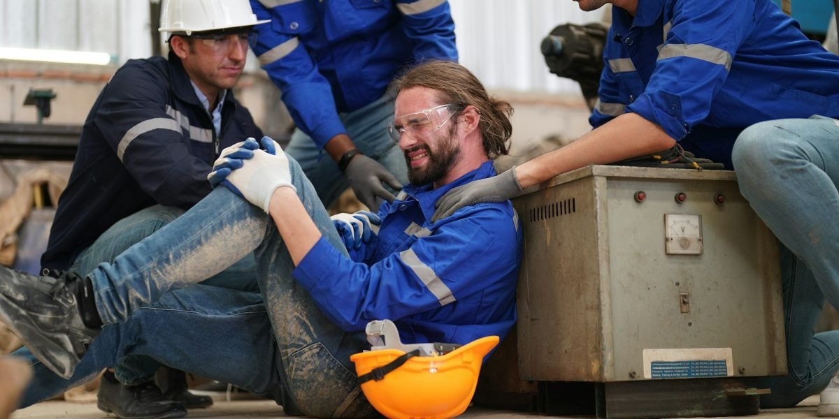 an accident in workplace. factory worker has accident.